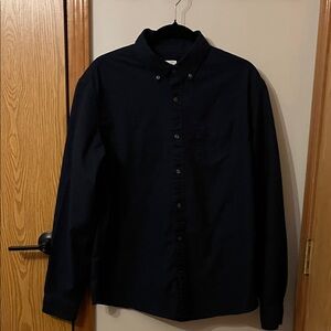 Men's Dark Blue Button-Down Shirt Untucked Fit Strech Large